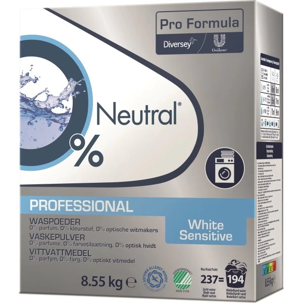 Neutral Pro Vaskepulver White Sensitive, 8,55 Kg 3 Neutral Pro Vaskepulver White Sensitive, 8,55 Kg
